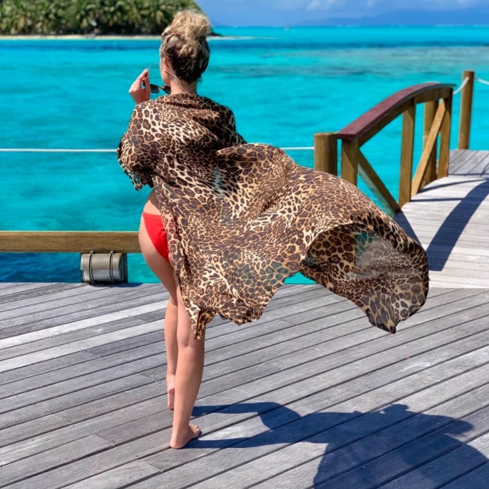 Long Sleeve Open Front Leopard Knit Long Cardigan